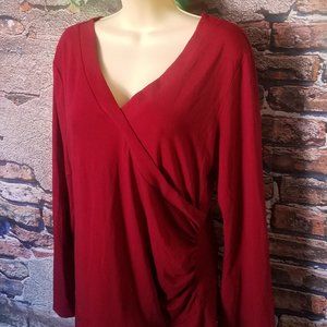 Surplice Cinched Side Flare Cuffs V Neck Sweater